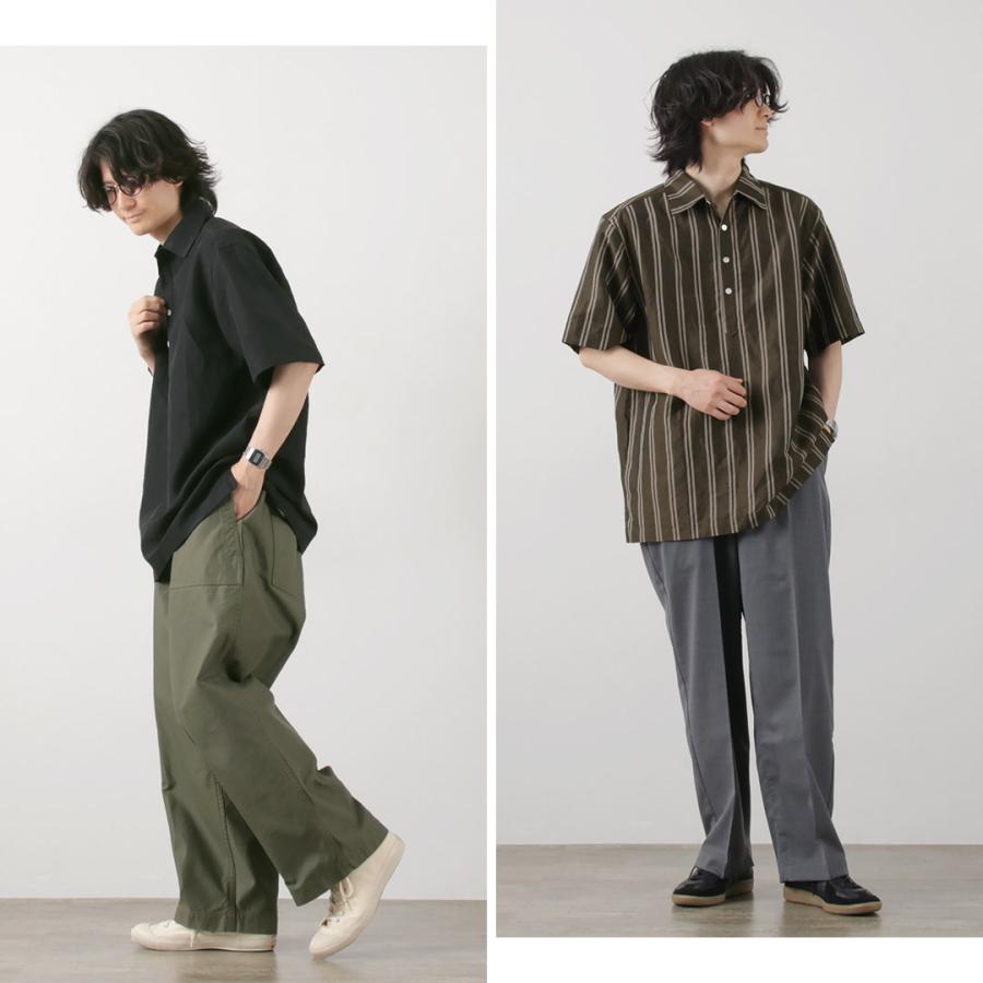 ROCOCO（ロココ） キュプラリネン 布帛ポロ / メンズ シャツ プルオーバー 半袖 ストライプ コットン リネン 日本製 | ROCOCO | 13