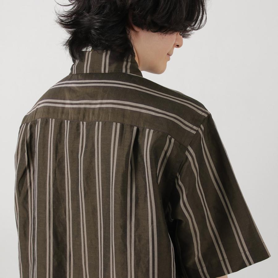 ROCOCO（ロココ） キュプラリネン 布帛ポロ / メンズ シャツ プルオーバー 半袖 ストライプ コットン リネン 日本製 | ROCOCO | 10