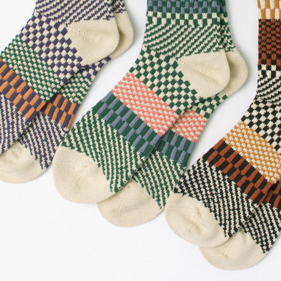 ROTOTO（ロトト） チェック＆ステップ ソックス R1549 / 靴下 クルーソックス ジャガード 柄 コットン 日本製 | ROTOTO | 10