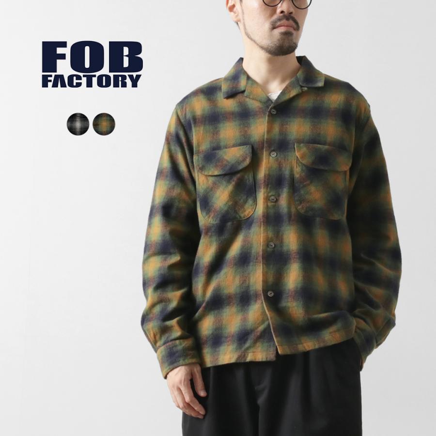 FOB FACTORY（FOBファクトリー） F3505 ネルオープンカラーシャツ / メンズ 長袖 柄 オンブレチェック コットン | FOB FACTORY