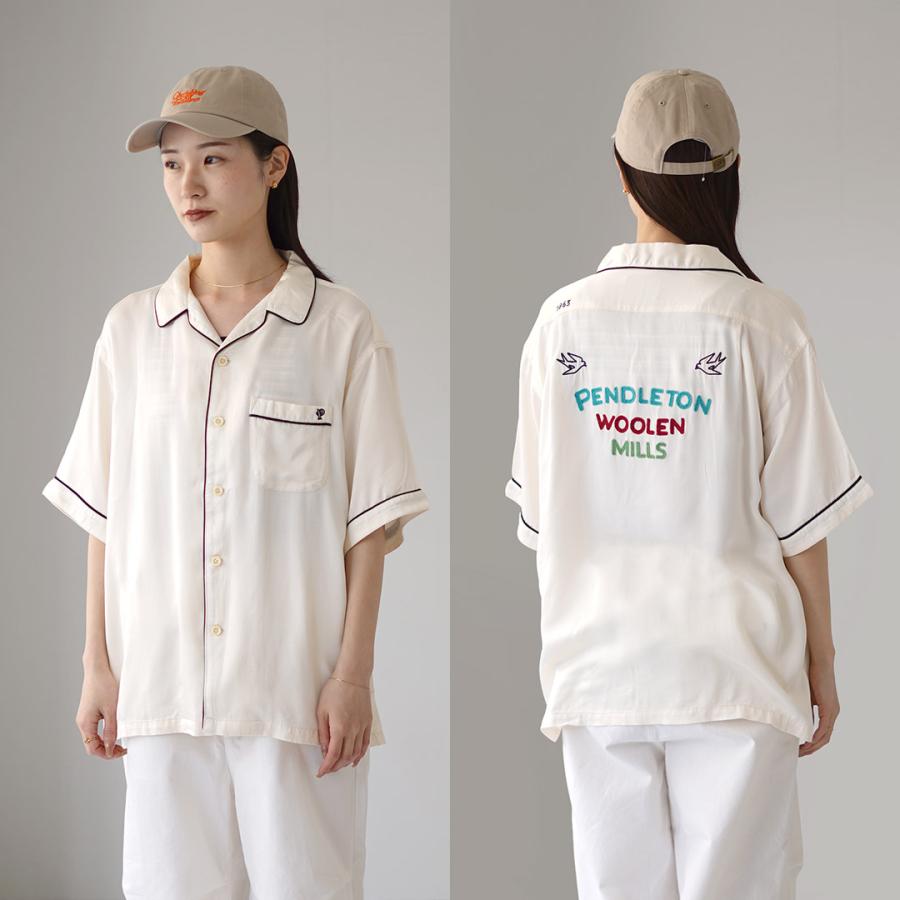 PENDLETON（ペンドルトン） パイピング エンブロイダリー オープンカラーシャツ / 半袖 レーヨン サテン 接触冷感 メンズ レディース | PENDLETON | 17