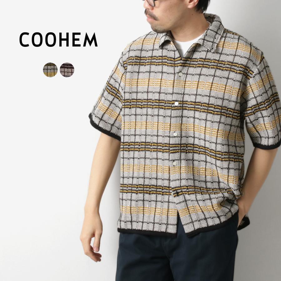 COOHEM（コーヘン） スカシ チェックツイード ニットシャツ / メンズ サマーニット 半袖 コットン 日本製 米冨 | Coohem