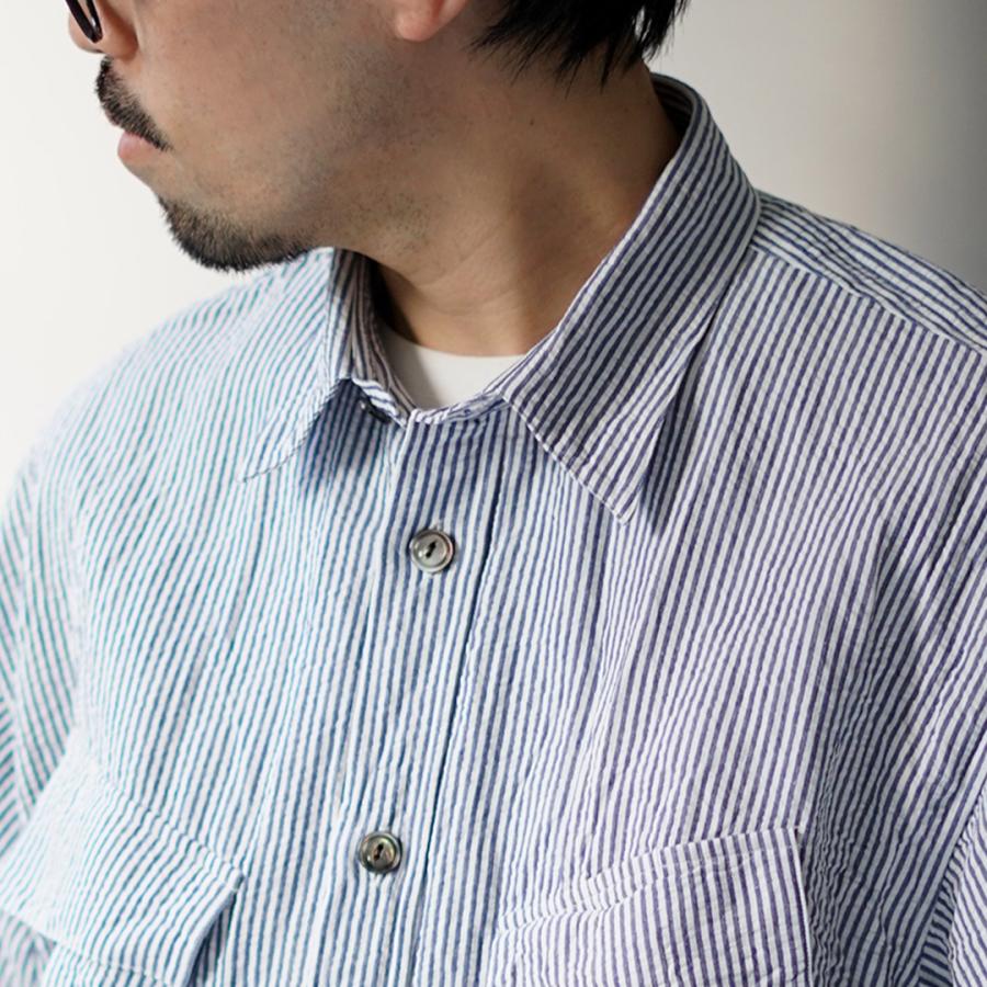 FUJITO（フジト） リネン×コットン シアサッカー ファティーグシャツ