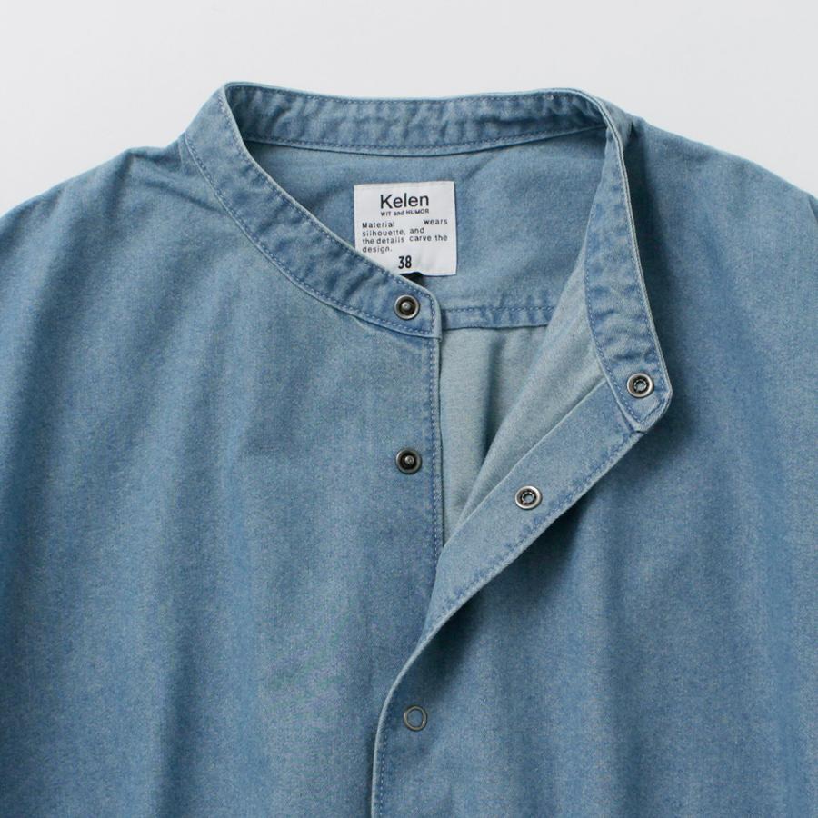 KELEN（ケレン）FAUNA バルーンデニムシャツ / メンズ 半袖 無地 バンドカラー デニム 接触冷感 DENIM BALOON DENIM SHIRT | Kelen | 12