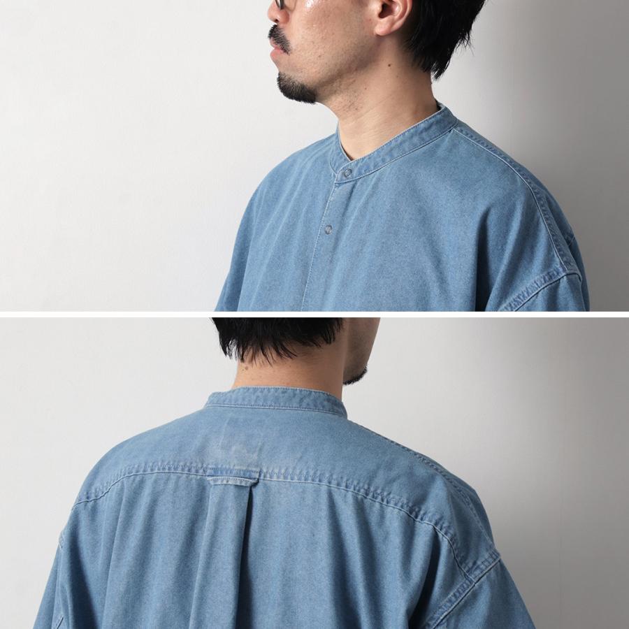 KELEN（ケレン）FAUNA バルーンデニムシャツ / メンズ 半袖 無地 バンドカラー デニム 接触冷感 DENIM BALOON DENIM SHIRT | Kelen | 13