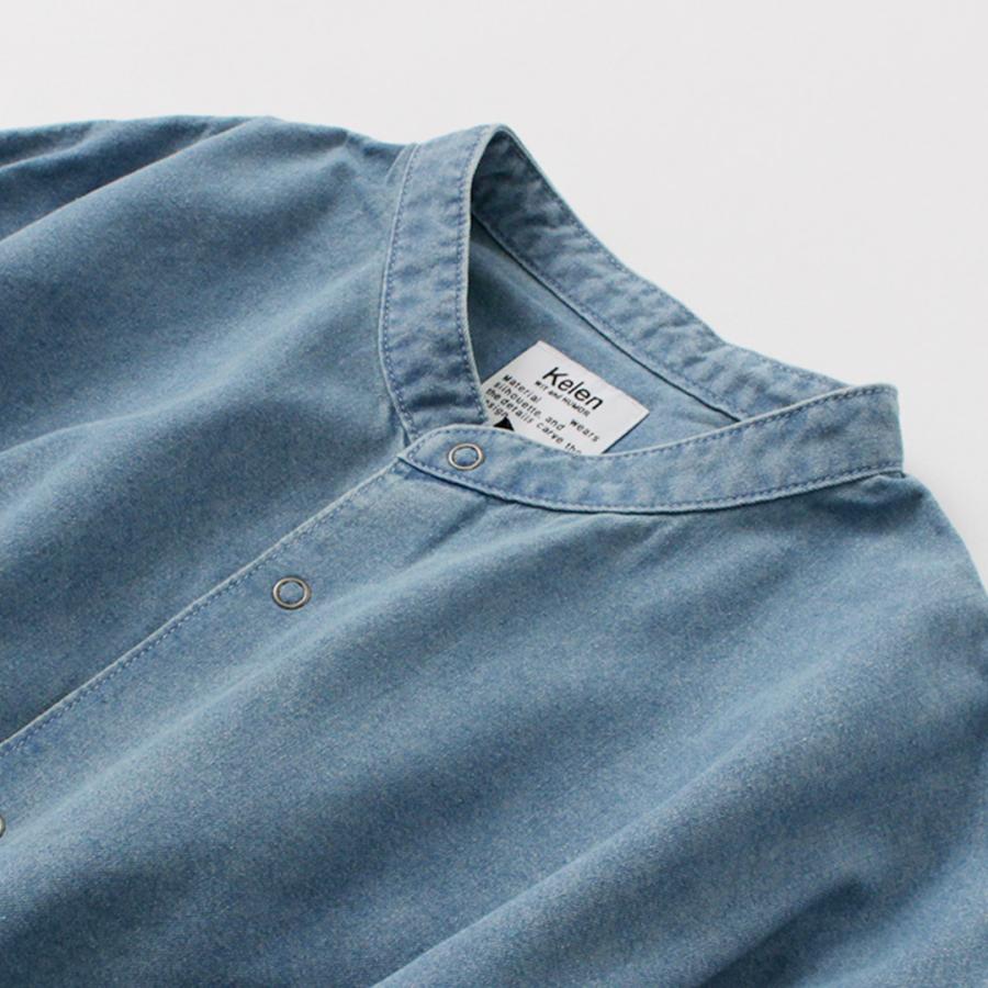 KELEN（ケレン）FAUNA バルーンデニムシャツ / メンズ 半袖 無地 バンドカラー デニム 接触冷感 DENIM BALOON DENIM SHIRT | Kelen | 10