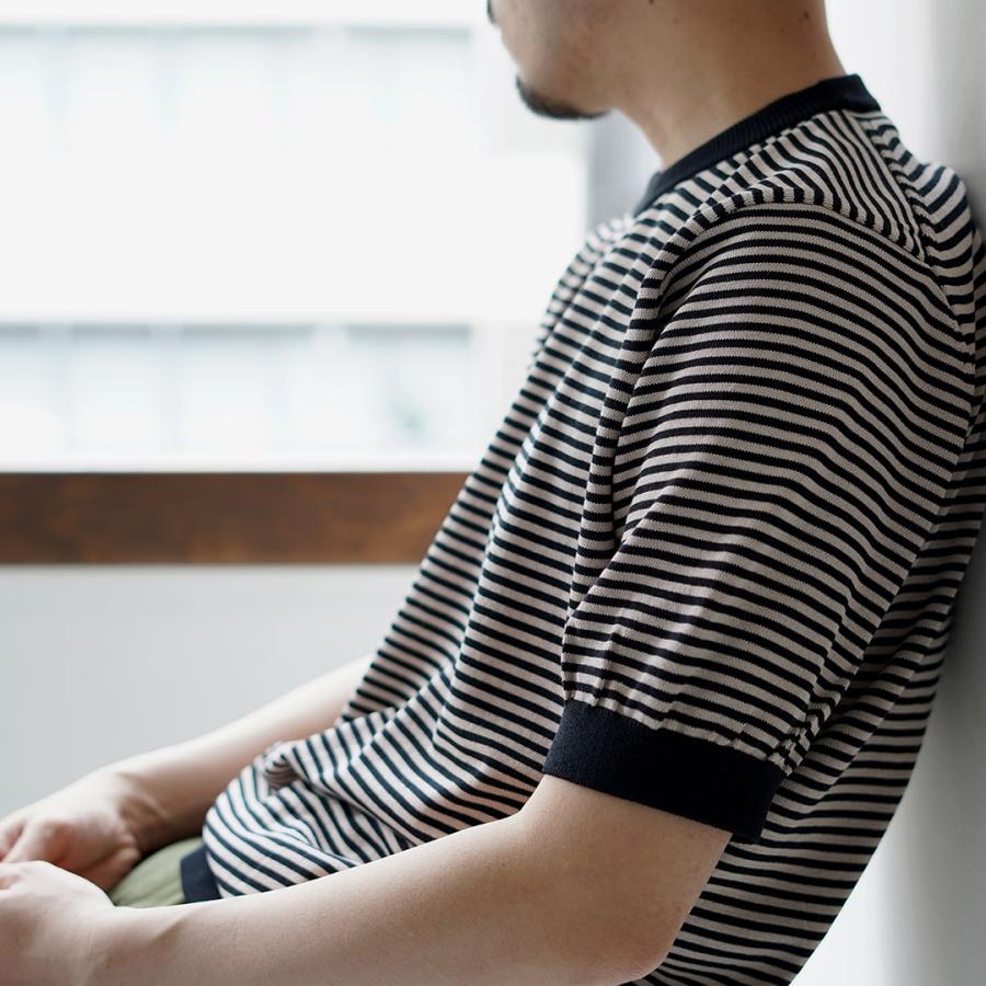 RINASCENTE（リナシェンテ） ハイブリッド ボーダー ニットTシャツ / 半袖 メンズ サマーニット 日本製 無地 | Rinascente | 13