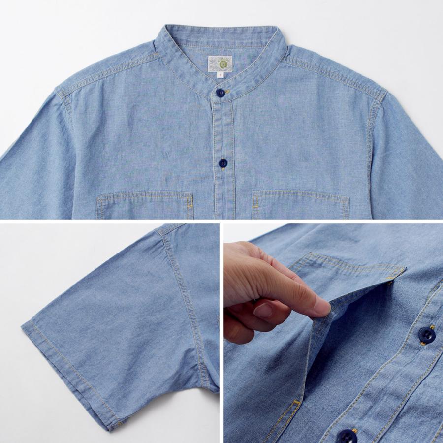 GOHEMP（ゴーヘンプ） ヘンプコットンシャンブレー ワーク ノーカラーシャツ / メンズ 半袖 バンドカラー | GOHEMP | 12