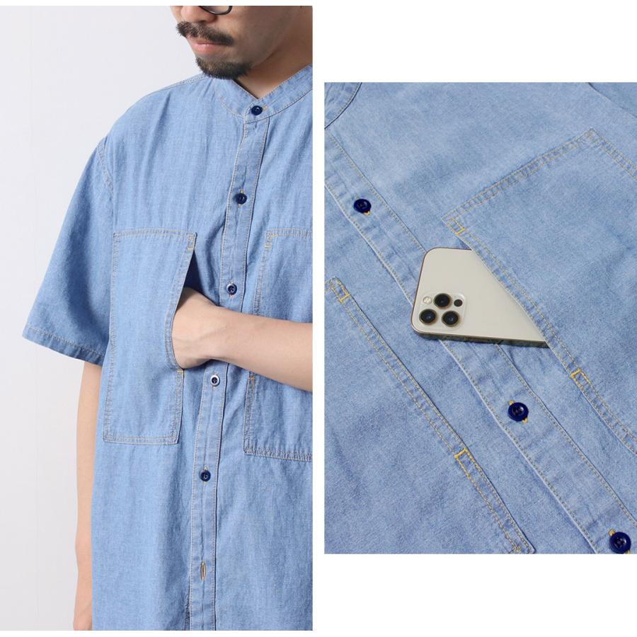 GOHEMP（ゴーヘンプ） ヘンプコットンシャンブレー ワーク ノーカラーシャツ / メンズ 半袖 バンドカラー | GOHEMP | 08