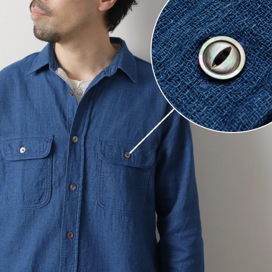 FOB FACTORY（FOBファクトリー） F3507 インディゴ ガーゼ ワークシャツ / メンズ 長袖 吸水 速乾 日本製 ID GAUZE WORK SHIRT | FOB FACTORY | 10