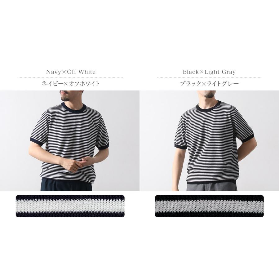 MOONCASTLE（ムーンキャッスル） アイスコットン ボーダー クルーネック ニットTシャツ / 半袖 メンズ サマーニット 日本製 無地 | MOONCASTLE | 03
