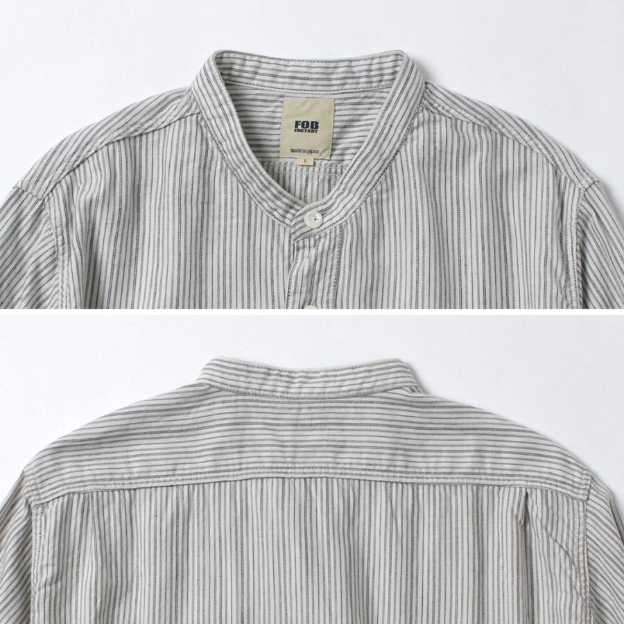 FOB FACTORY（F.O.Bファクトリー） F3511 バンドカラーシャツ / 長袖 スタンドカラー ストライプ トップス メンズ 柄シャツ 日本製 | FOB FACTORY | 15