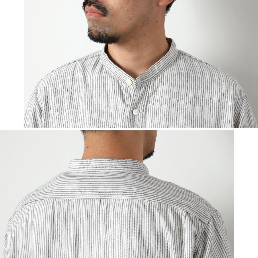 FOB FACTORY（F.O.Bファクトリー） F3511 バンドカラーシャツ / 長袖 スタンドカラー ストライプ トップス メンズ 柄シャツ 日本製 | FOB FACTORY | 09