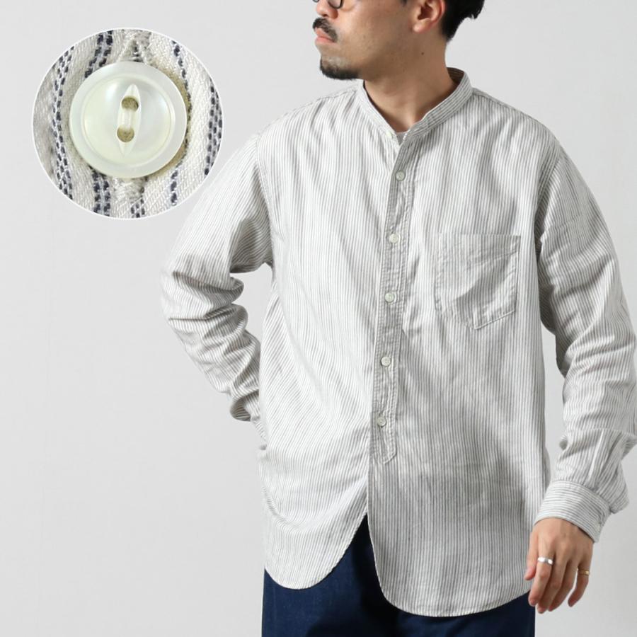 FOB FACTORY（F.O.Bファクトリー） F3511 バンドカラーシャツ / 長袖 スタンドカラー ストライプ トップス メンズ 柄シャツ 日本製 | FOB FACTORY | 10