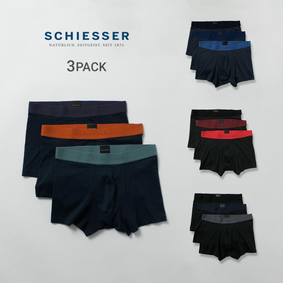 SCHIESSER（シーサー） ロゴ ボクサーパンツ / メンズ 3枚セット アンダーウェア 下着 無地 綿 コットン ストレッチ 3枚1組 | Schiesser