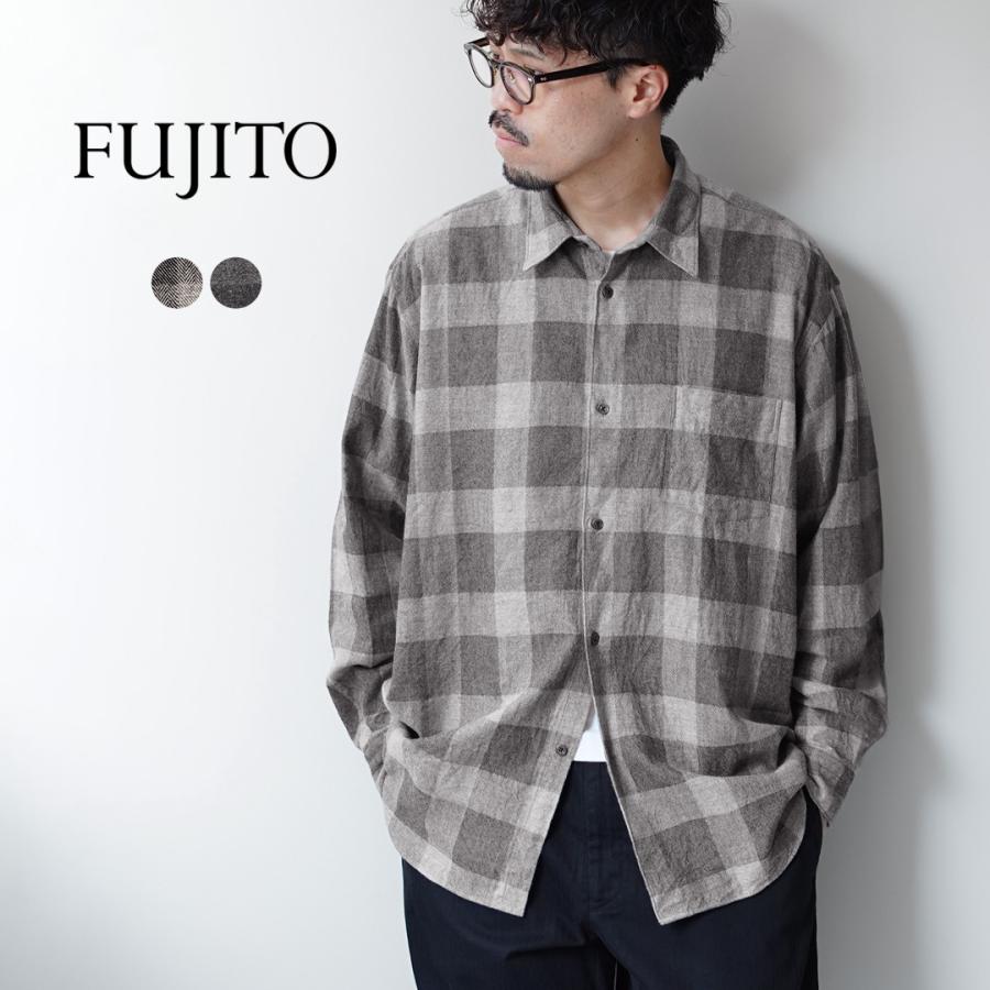 FUJITO（フジト） コットン ヤク ブロックチェック ビッグサイズシャツ / メンズ レギュラーカラー 柄シャツ オーバーサイズ | FUJITO