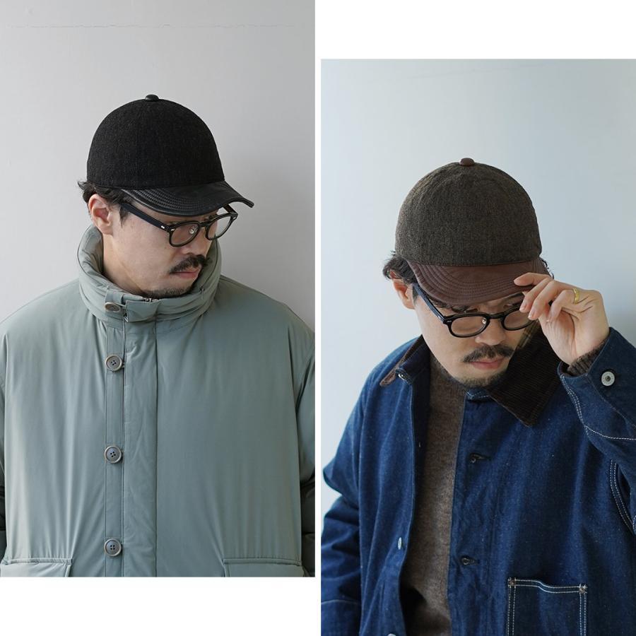 HIGHER（ハイアー） 別注 ミリタリーサージ × レザーブリム キャップ / メンズ キャップ レザー 日本製 | HIGHER（ファッション） | 14