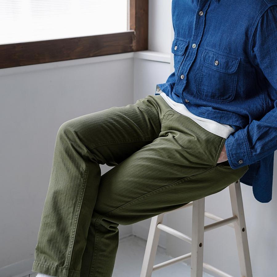 Blue refabric（ブルーリファブリック） ヘリンボーン ワイドテーパード ヴィンテージ トラウザー 日本製 / メンズ バットダイ |  | 10