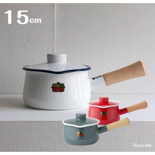 富士ホーロー ミルクパン IH 直火 蓋付き 片手鍋 小さい おしゃれ 木柄