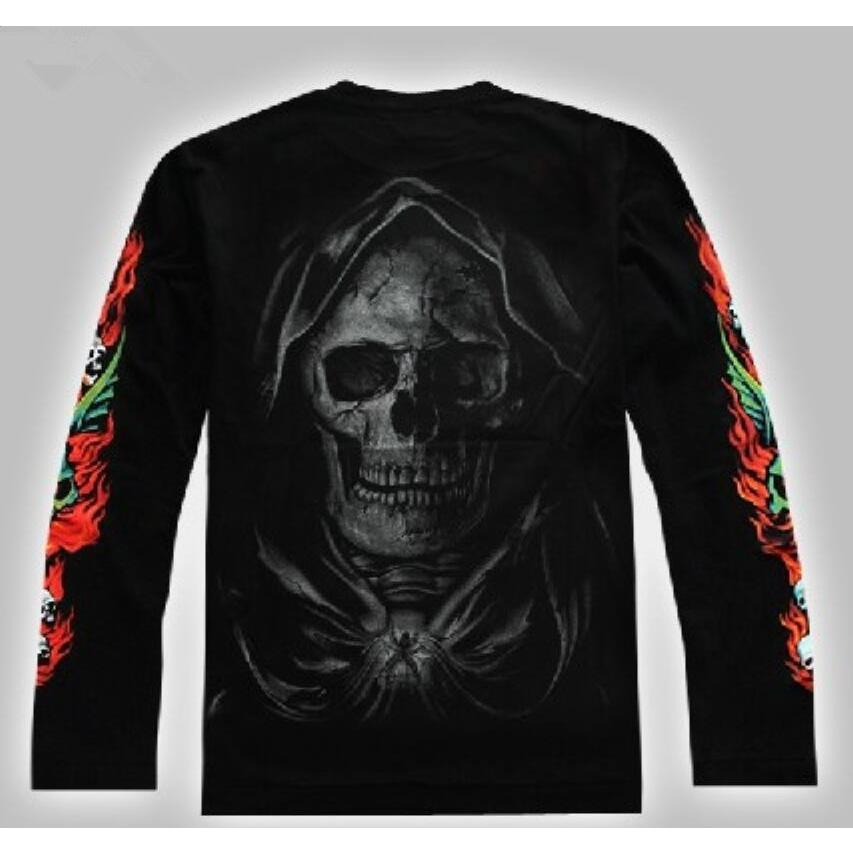 かっこいい メンズシャツ どくろ 死神 ロングtシャツ 長袖 サイズｌ おおきめ A ナノカストア 通販 Yahoo ショッピング