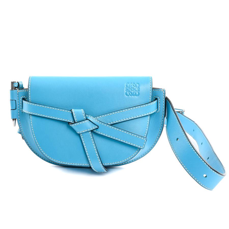 ロエベ バムバッグ ボディバッグ アナグラム キャンバス レザー 紺色