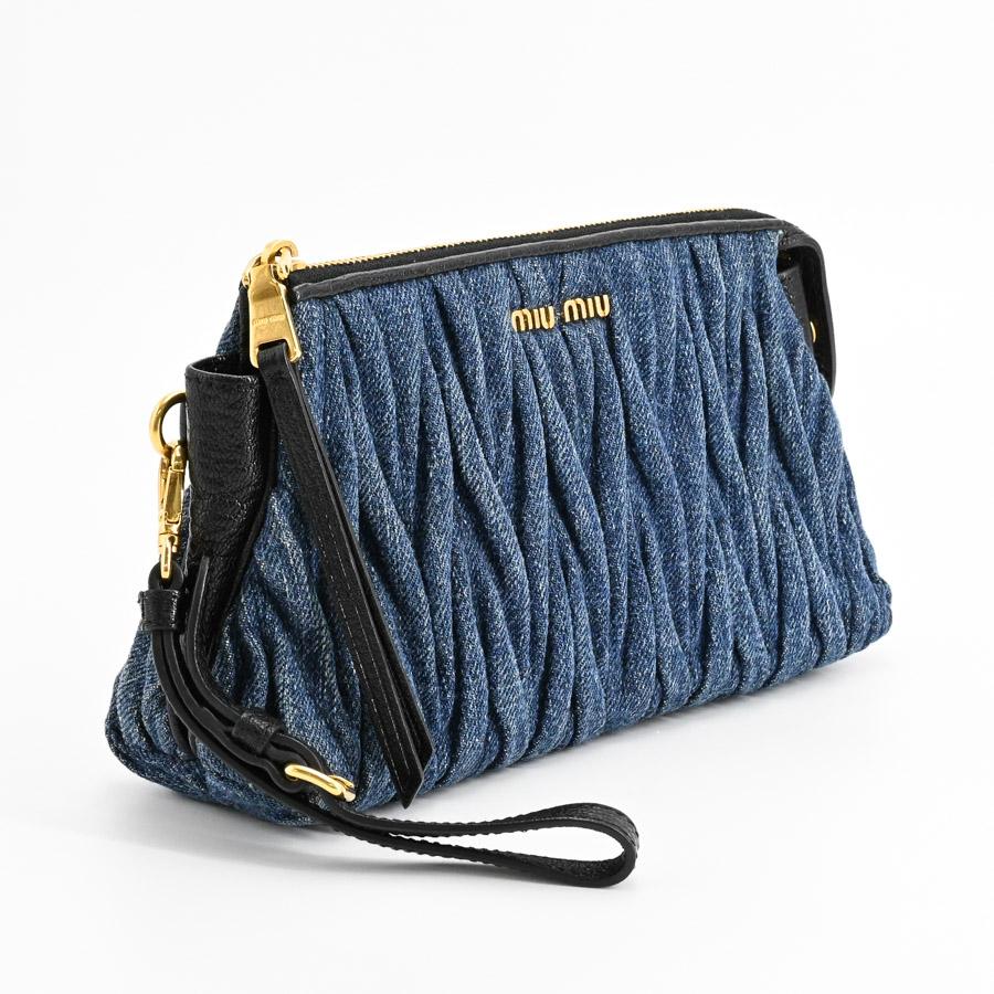 MIUMIU デニム　ポーチ　巾着　美品♡ miu miu 巾着ポーチ MIUMIUプリント♪巾着バッグ・ポーチ♪チェック