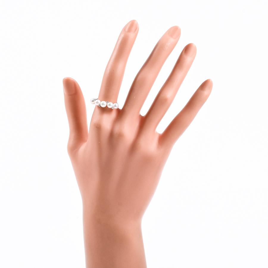 パール リング  ホワイトパール4.6/4.9mm ダイヤ0.03ct 12号 2.8g レディース 中古A品の画像