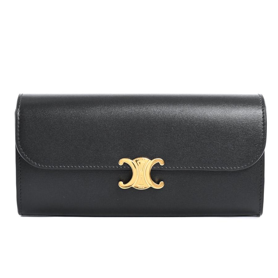 未使用 CELINE トリオンフ 長財布 ラージウォレット カーフ ブラック 黒 CELINE（セリーヌ） ラージウォレットトリオンフ 長財布 10E313