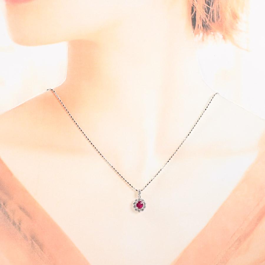 ルビー ネックレス  ルビー0.698ct ダイヤ0.53ct 6.0g レディース 中古A品の画像