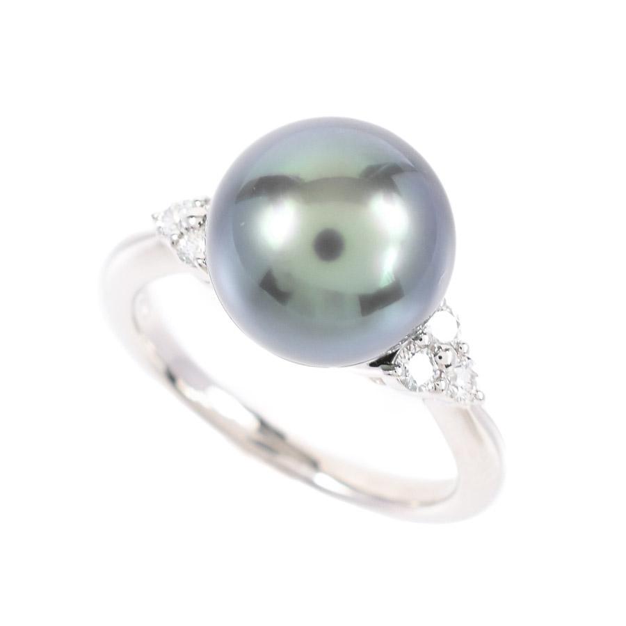 【ラム】中古　agete　シルバーパールリング　15号 パール リング 黒蝶パール9.9mm ダイヤ0.18ct 8.5号 4.8g レディース