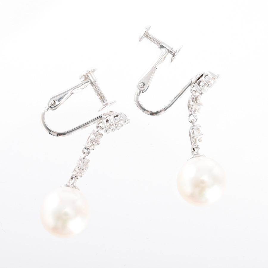 パール イヤリング  ホワイトパール8.8/8.8mm ダイヤ計0.47ct 4.4g レディース 中古A品の画像
