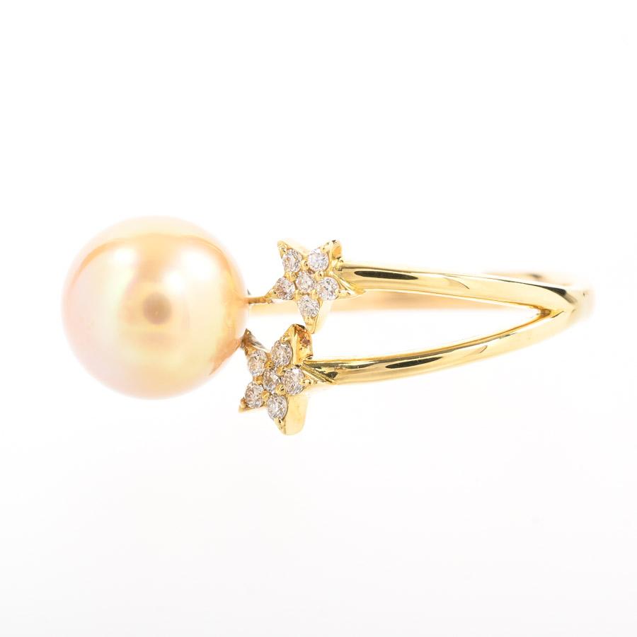 パール リング  クリームパール9.7mm ダイヤ0.12ct 18号 5.5g レディース 中古A品の画像