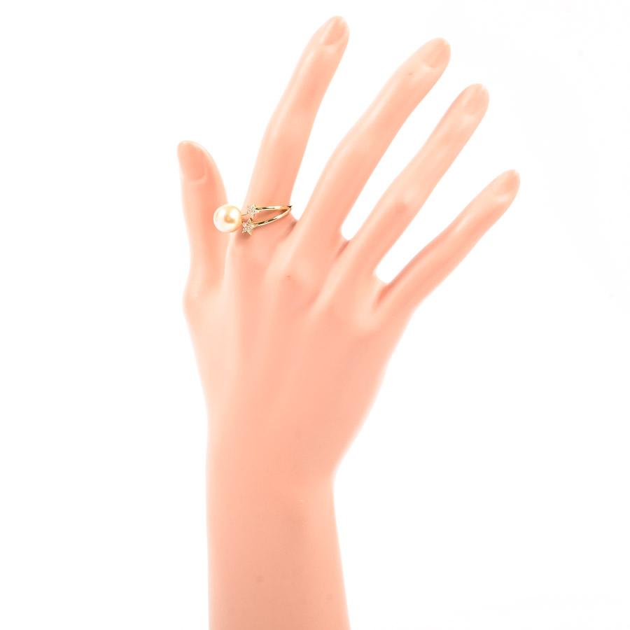 パール リング  クリームパール9.7mm ダイヤ0.12ct 18号 5.5g レディース 中古A品の画像