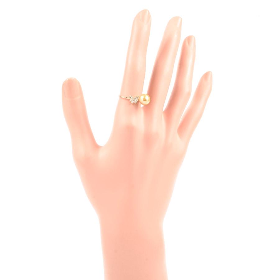 パール リング  ゴールデンパール8mm ダイヤ0.09ct 10.5号 1.9g レディース 中古A品の画像