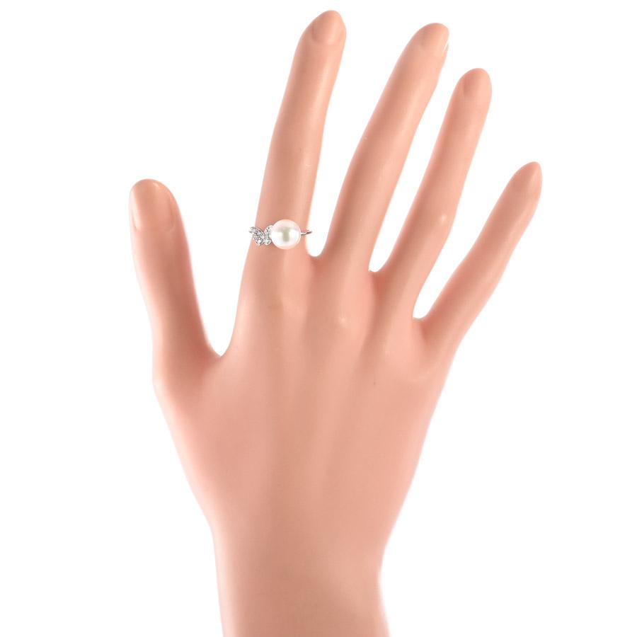 パール リング  ホワイトパール8.3mm ダイヤ0.09ct 10.5号 2.5g レディース 中古A品の画像