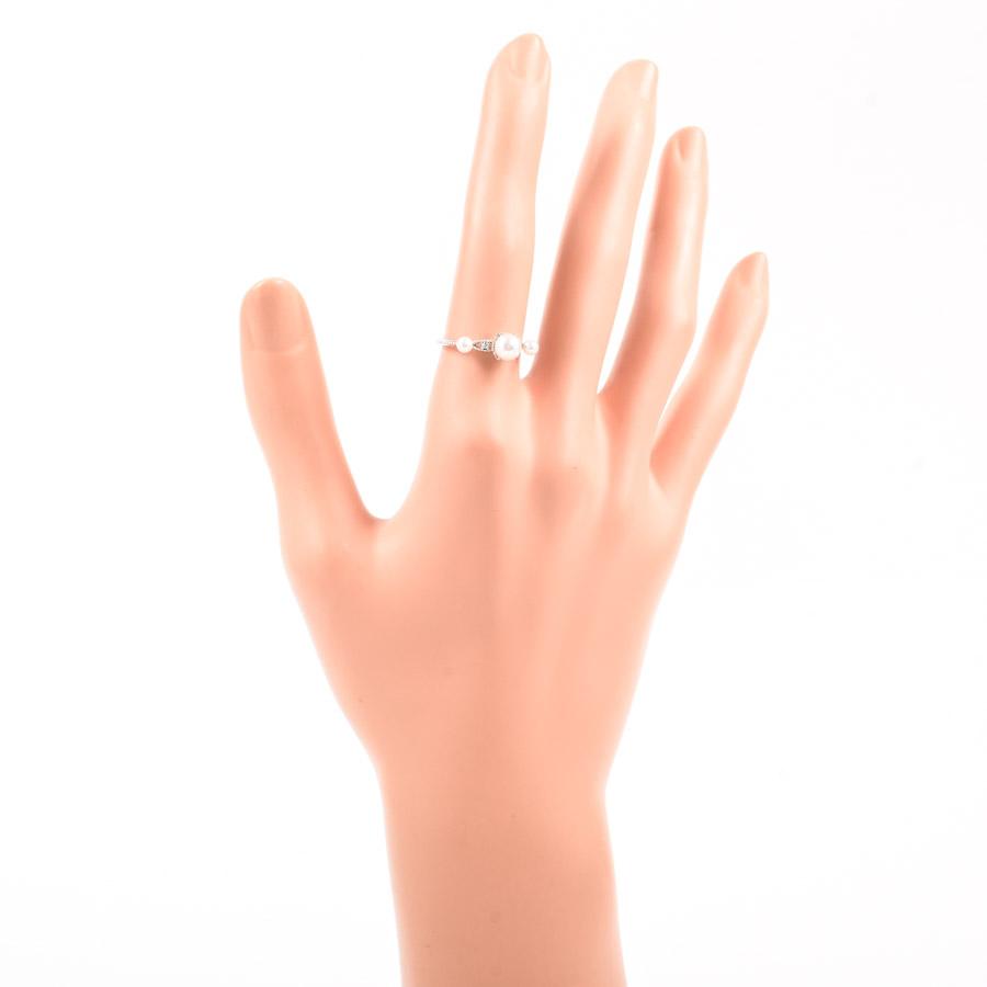 パール リング  ホワイトパール3.1/5.2mm ダイヤ0.02ct 11号 2.3g レディース 中古A品の画像