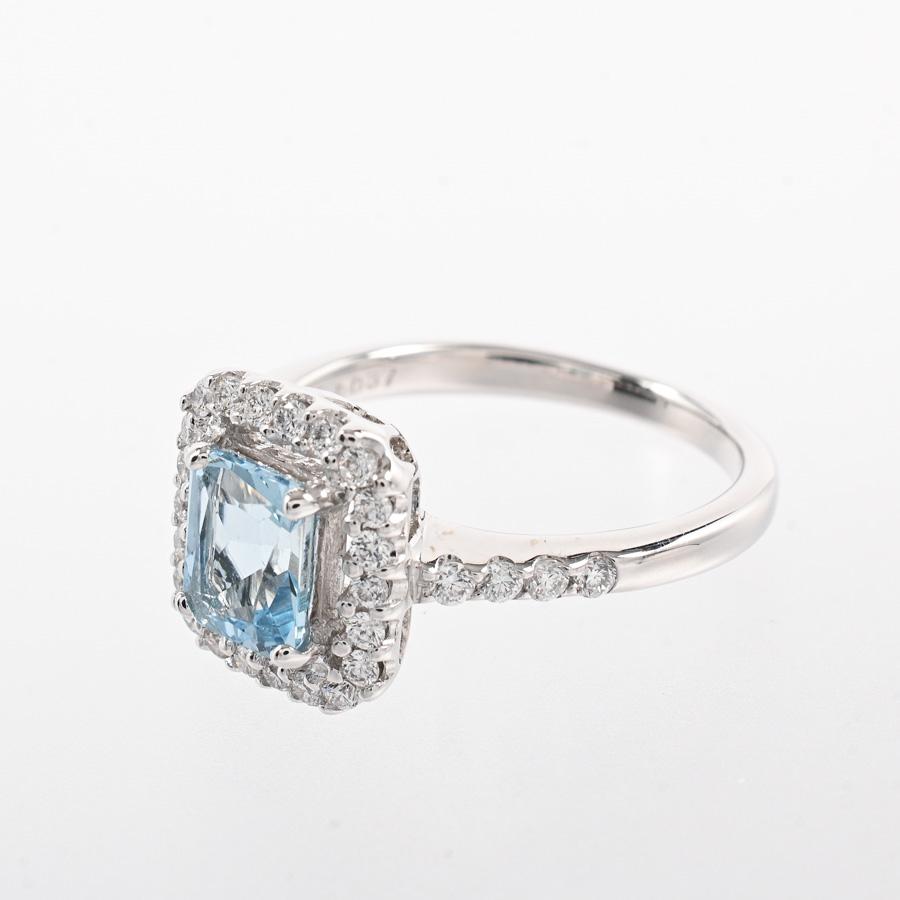 アクワマリン リング  アクワマリン0.75ct ダイヤ0.37ct 12.5号 4.6g レディース 中古A品の画像