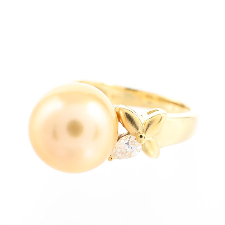 パール リング  クリームパール11.1mm ダイヤ0.13ct 12号 6.8g レディース 中古A品の画像