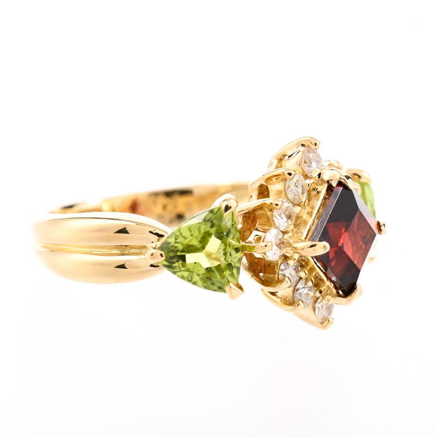 ガーネット リング  ガーネット0.85ct ペリドット0.57ct ダイヤ0.22ct 10.5号 4.6g レディース 中古A品の画像