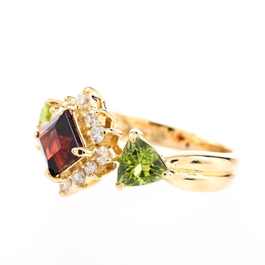 ガーネット リング  ガーネット0.85ct ペリドット0.57ct ダイヤ0.22ct 10.5号 4.6g レディース 中古A品の画像