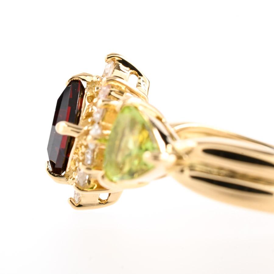 ガーネット リング  ガーネット0.85ct ペリドット0.57ct ダイヤ0.22ct 10.5号 4.6g レディース 中古A品の画像