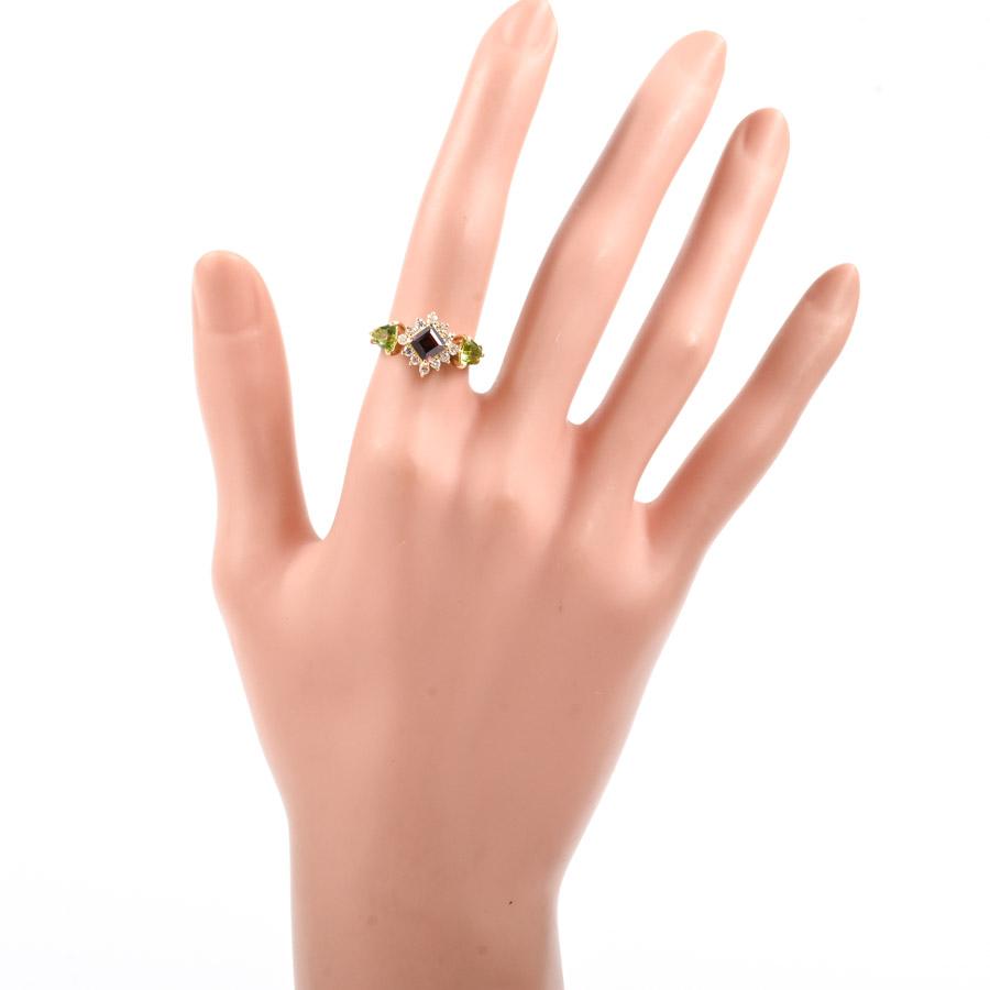 ガーネット リング  ガーネット0.85ct ペリドット0.57ct ダイヤ0.22ct 10.5号 4.6g レディース 中古A品の画像