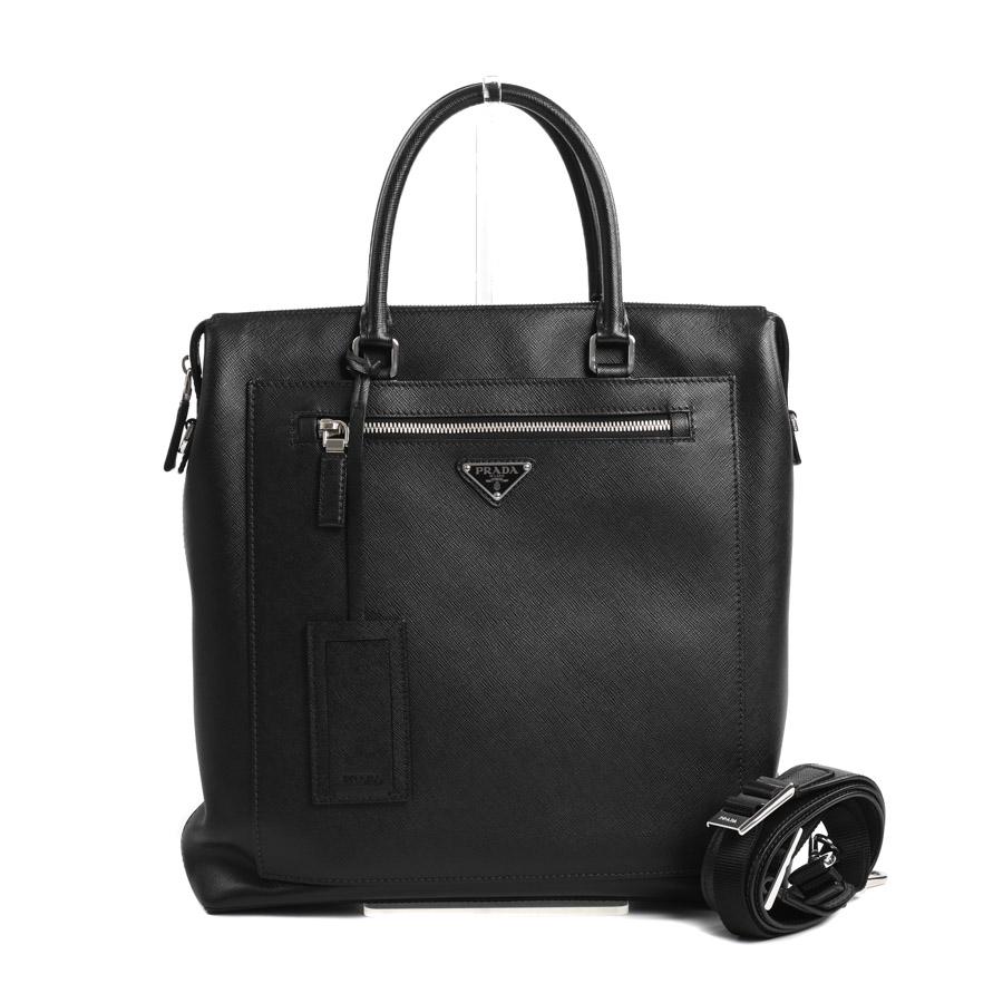 美品⭐︎PRADA ブラック ビジネスバッグ　2way レザー ブリーフ 三角ロゴ PRADA（プラダ） 2WAYビジネスバッグ ブリーフケース ビジネスバッグ
