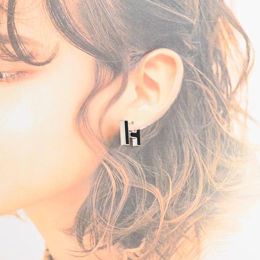HERMES エルメス　シングルピアス HERMES（エルメス） シングルピアス H ピアス ブラック/ホワイト ユニ