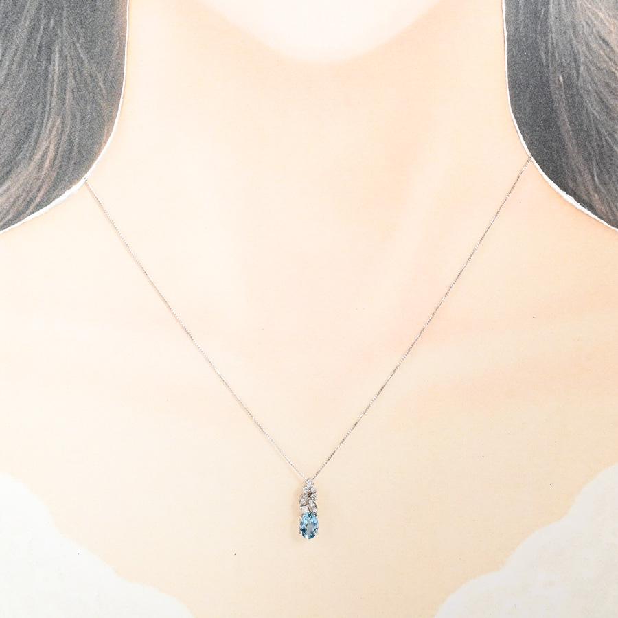 アクワマリン ネックレス  アクワマリン0.718ct ダイヤ0.14ct 2.8g レディース 中古A品の画像