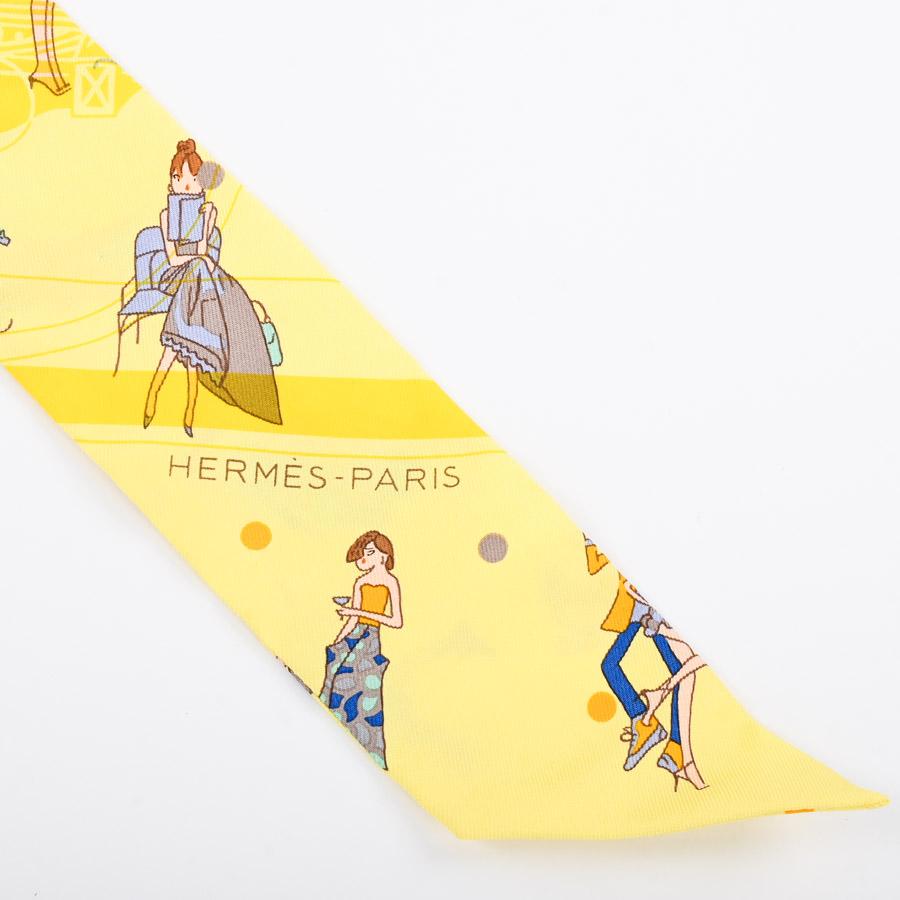 HERMES ツイリー スカーフ イエロー系 シルク100% 箱付き HERMES（エルメス） ツイリー スカーフ イエロー レディース 中古A品