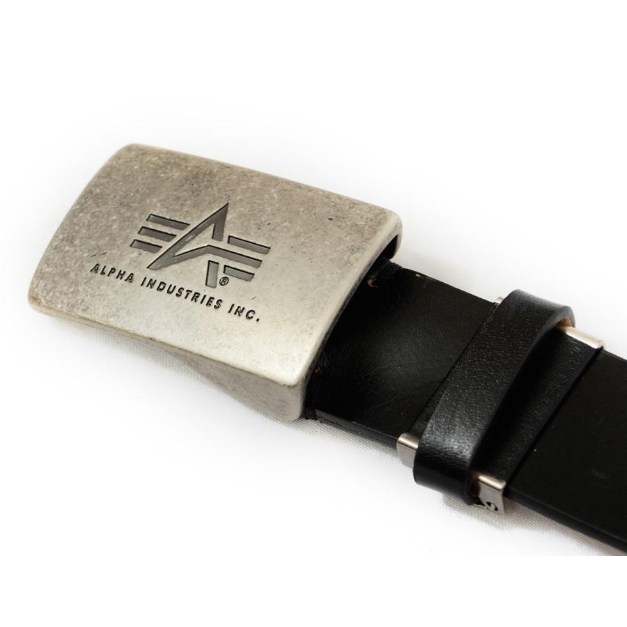 ALPHA INDUSTRIES アルファ ベルト メンズ レザー 牛革 バックル ロゴ