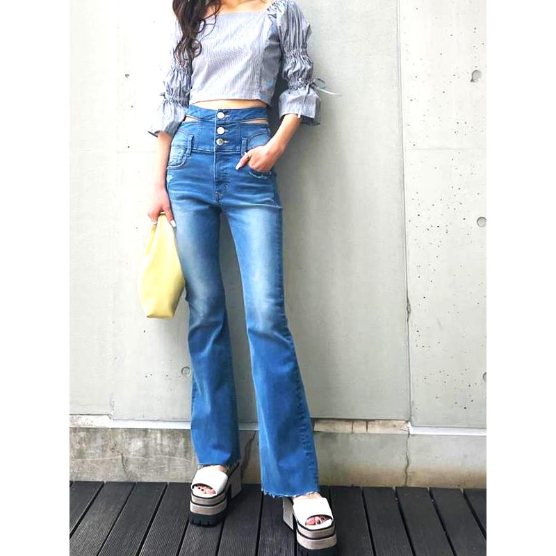 EMODA エモダ デニムパンツ レディース サイドオープン ハイ EMODA エモダ デニムパンツ レディース サイドオープン ハイ