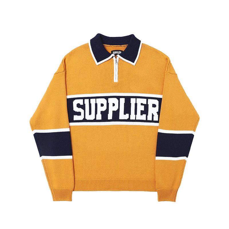 SUPPLIER サプライヤー ニット レディース メンズ オーバーサイズ ハーフジップ カレッジ ロゴ C-LOGO-KNIT-Y :c