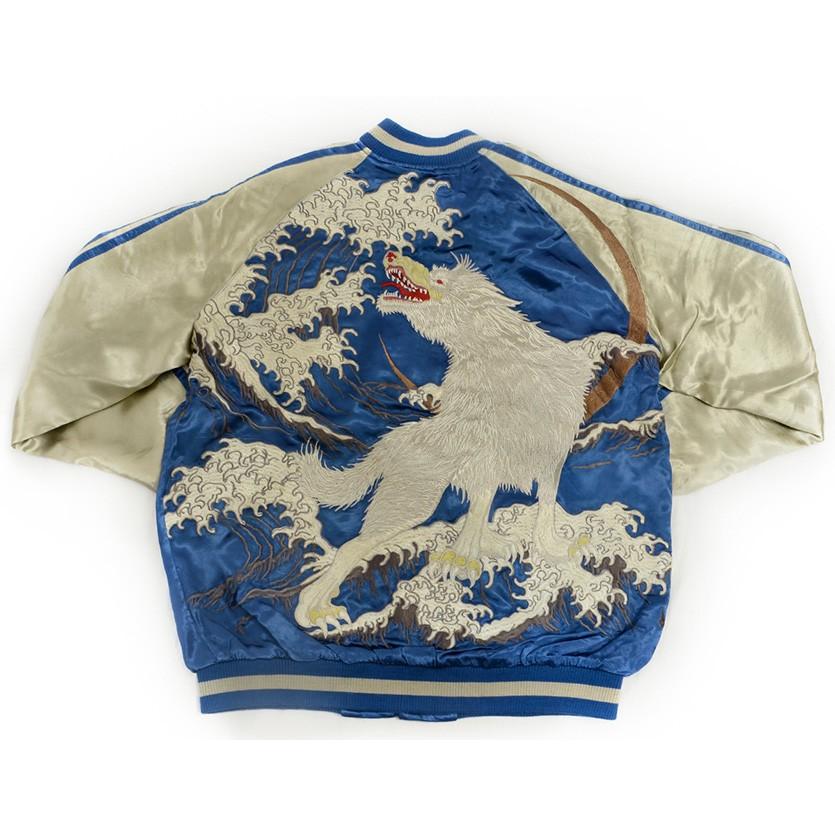 さとり satori 和柄 スカジャン メンズ 白狼 狼 波 三日月 月 SUKAJAN